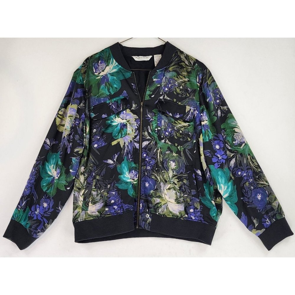 Drapers &‎ Damons Petites Jacket Womens Large Black Floral Grannycore Bomber